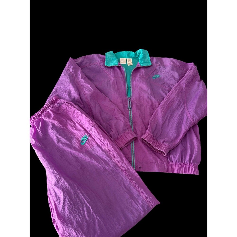 VTG 90s Nike Tracksuit Set Womens L 14 Purple Teal Windbreaker Jacket Pants